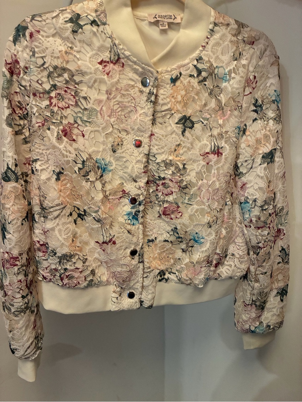 Floral Lace Bomber Jacket - Ivory with Multicolor Floral